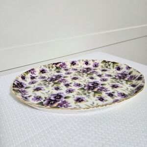 Pansy Chintz Porcelain Oval Tray Vanity Bedside Dish Purple Flower Spring 2004